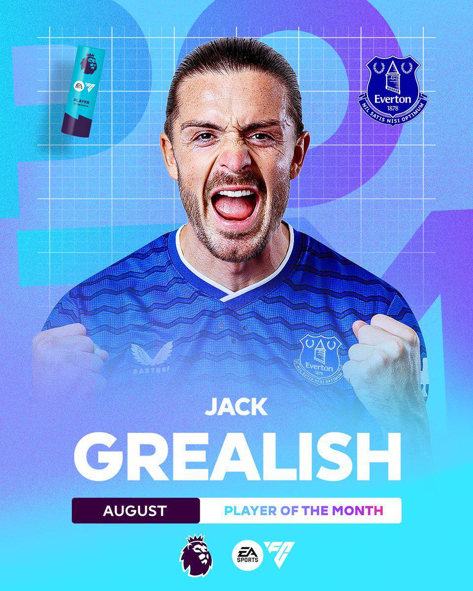 kaiyun-3场4助领跑助攻榜，格拉利什当选英超8月最佳球员